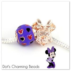 Rose-Gold Purple Minnie Mouse Hearts Charms
